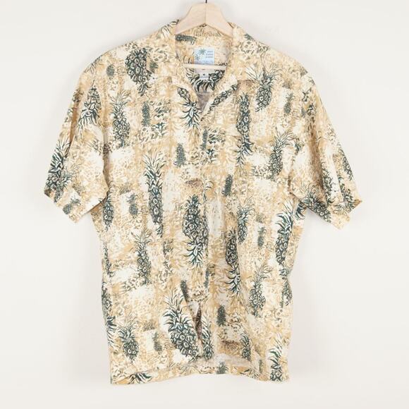 Island Traditions Yellow Pineapple Print Inside Out Hawaiian Shirt Mens Sz M - Picture 1 of 5